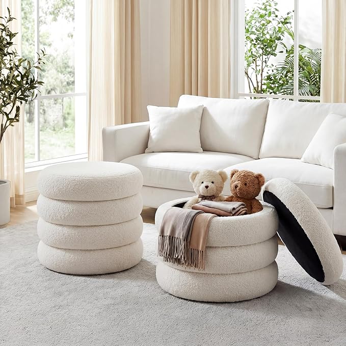 Flouki 19.5" Storage Ottoman Round, Vanity Stools