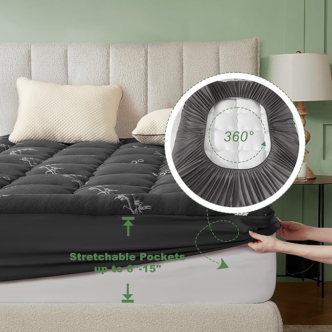 BEDLORE Twin XL Mattress Topper Viscose Derived from Bamboo, Thick Pillow Top