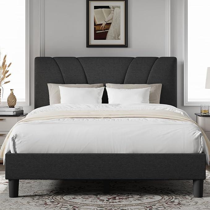 Novilla Queen Bed Frame with Headboard, Bed Frame Queen Size with Wood Slats