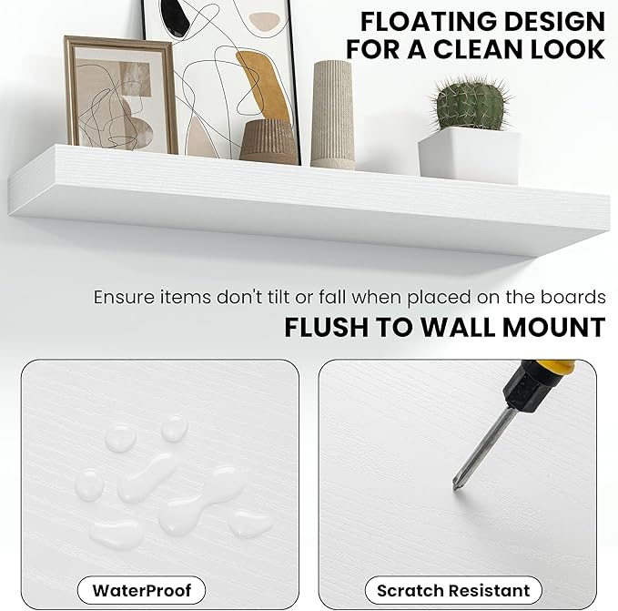 Fun Memories 16 Inch Floating Shelves Wall-Mounted, Engineered Wood Wall Shelves
