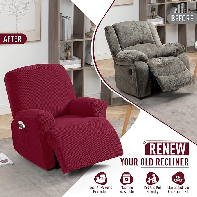 TAOCOCO Recliner Cover 4-Pieces, Recliner Stretch Sofa Slipcover, Recliner