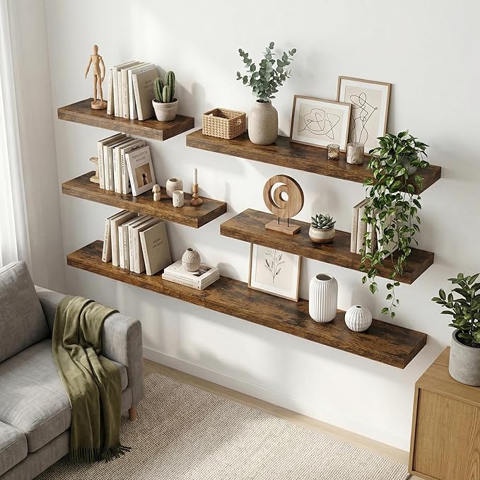 12 inch Deep Floating Shelves for Wall, 36 inch Wide Engineered Wood Wall