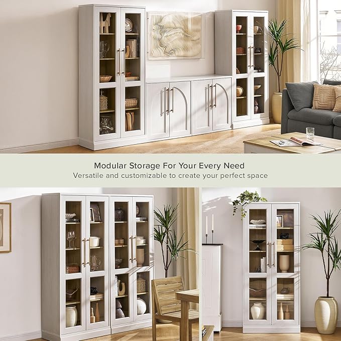 mopio Blake Tall Display Cabinet, Kitchen Buffet Pantry Cupboard, Trophy
