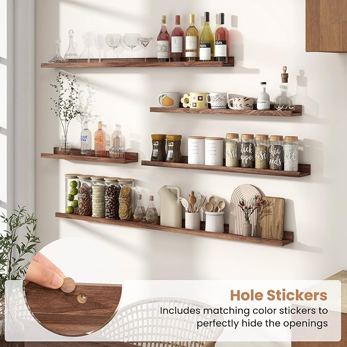 Fun Memories Picture Ledge Shelves Set of 2, 55 Inch Rustic Wall Mounted