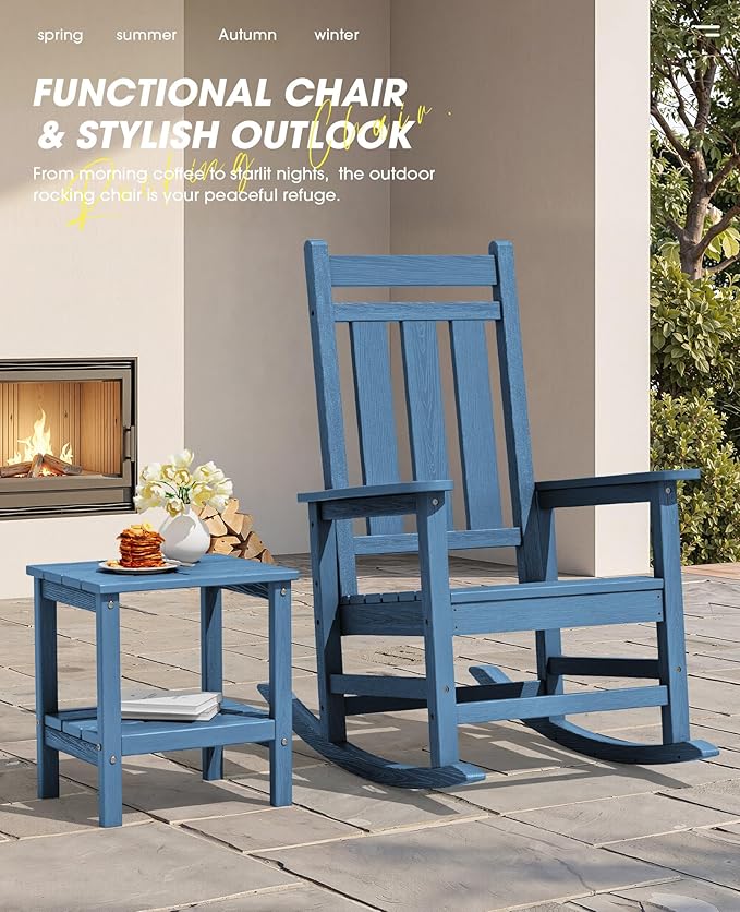 KINGYES Oversized Outdoor Rocking Chair Set of 2, All-Weather Patio Rocking