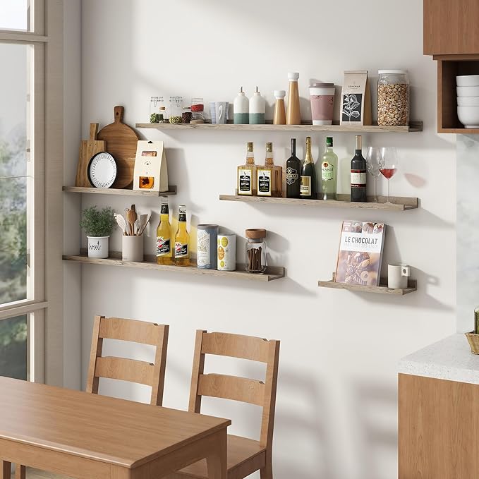 Floating Picture Ledge Shelves for Wall Set of 8, 16 Inch Wall Shelves