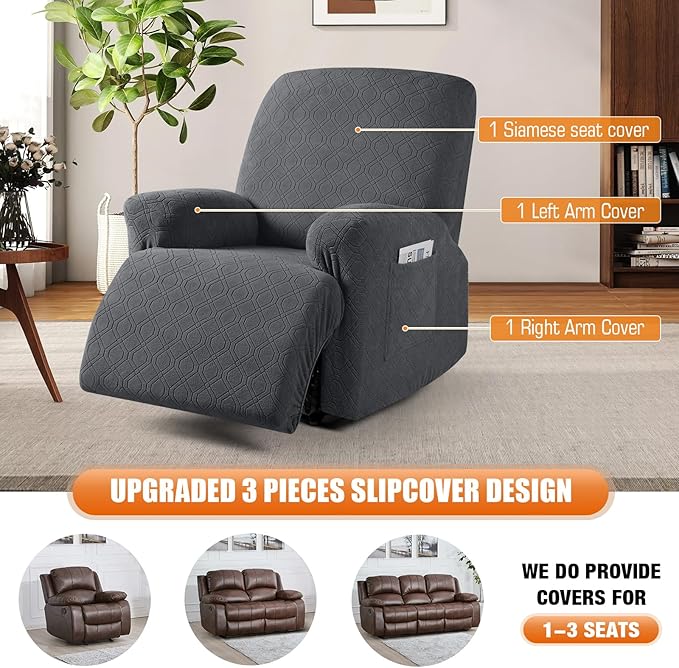 VANSOFY Recliner Chair Covers, 3-Pieces Stretch Recliner Covers