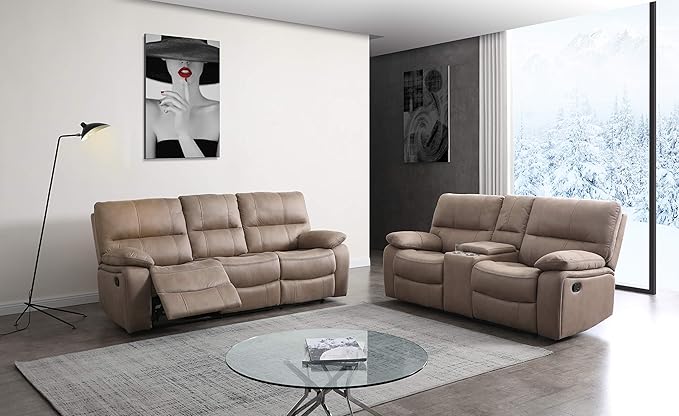 Betsy Furniture Microfiber Reclining Sofa Couch Set Living Room Set 8007