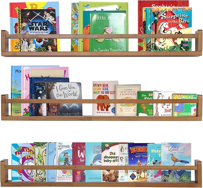 AZSKY Light Walnut Nursery Book Shelves 36 in Floating Wall Mounted Bookshelf