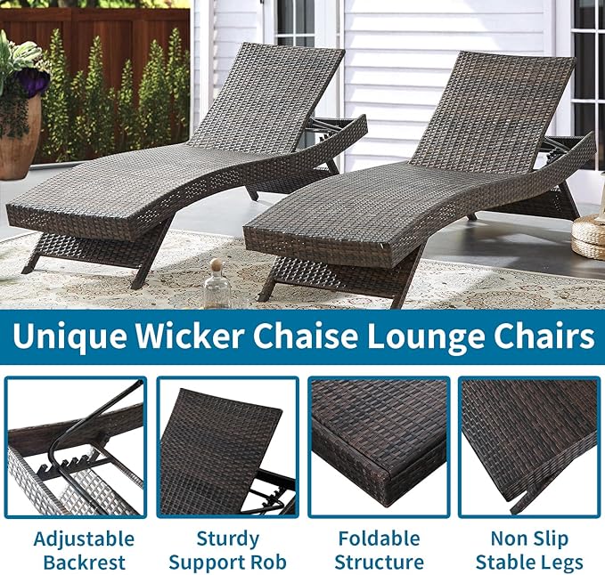 Outdoor Chaise Lounge Chair + Coffee Table Set of 2