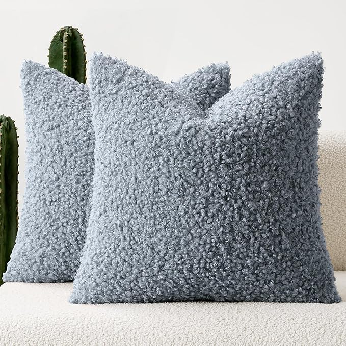 Faux Fur Throw Pillow Covers 20x20 Inch Set of 2 Boucle Neutral Decorative
