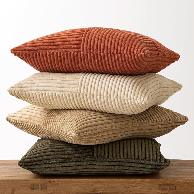 MIULEE Rust-Olive Green Decorative Throw Pillow Covers 16x16 Inch Set of 4 Boho