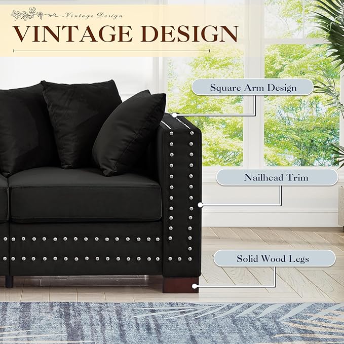 2 Piece Velvet Couch and Loveseat Sets, Mid Century Modern Couch