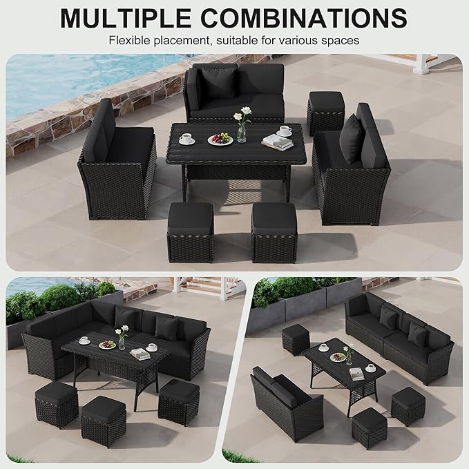 LOUVIXA 7 Pieces Patio Furniture Set, Outdoor Patio Furniture, Wicker