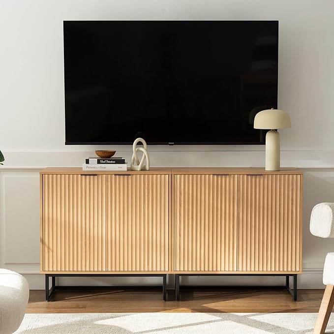EYYTHUNG Fluted Cabinets with Storage Set of 2, Sideboard Buffet Cabinet with