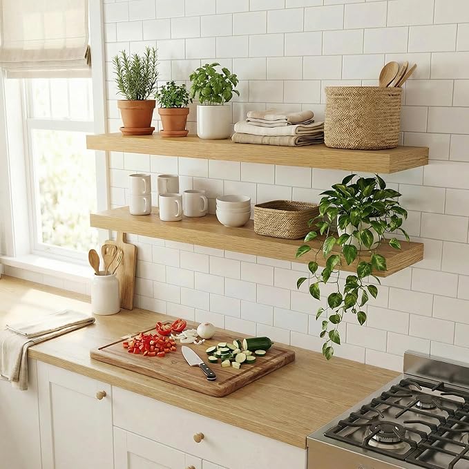 Dreamland Floating Shelves for Wall, 2 Pack Rustic Wooden Wall Shelves