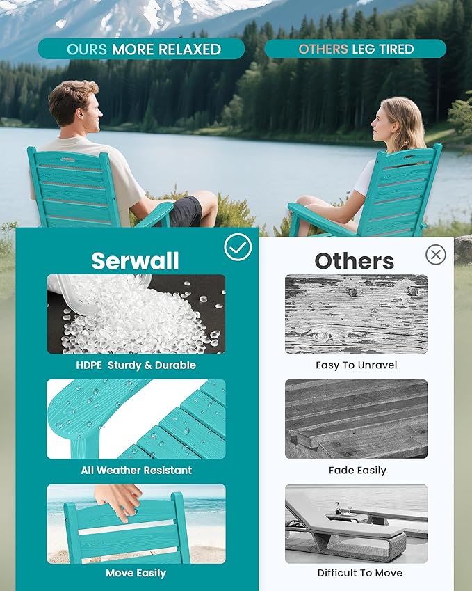 SERWALL Outdoor Rocking Chair Set of 4, Oversized HDPE Patio Rocking Chair