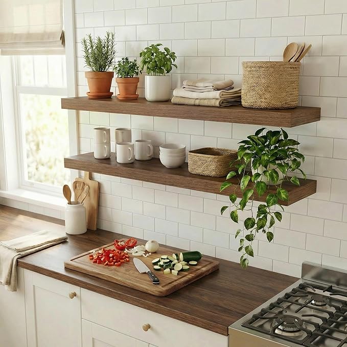 Dreamland Floating Shelves for Wall, 2 Pack Rustic Wooden Wall Shelves