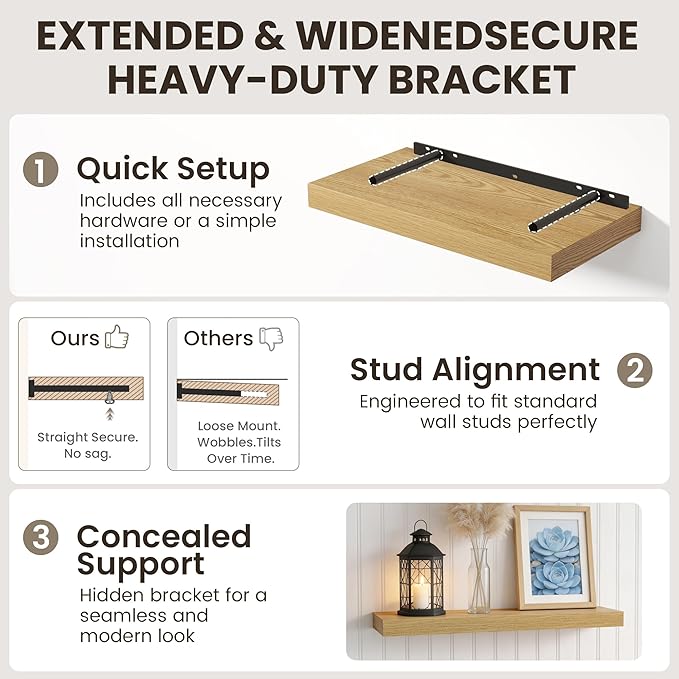Dreamland Floating Shelves for Wall, 2 Pack Rustic Wooden Wall Shelves