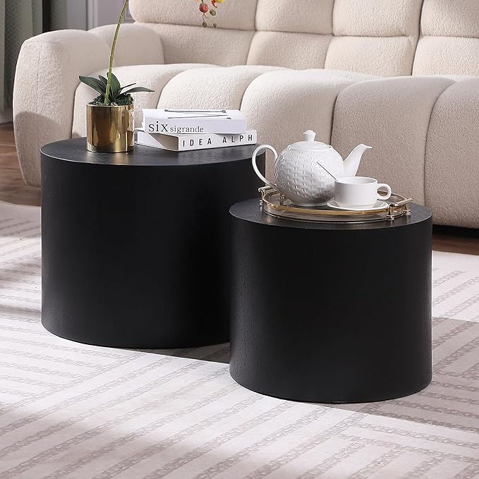 Small Coffee Table Nesting End Table Set of 2, Round Coffee Table Wood Side
