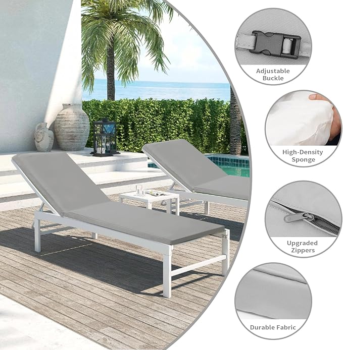 Outdoor Chaise Lounge Cushions for Patio, Waterproof Replacement Seat Cushions