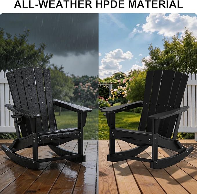 Adirondack Rocking Chair with Retractable Ottoman, Outdoor Folding Adirondack