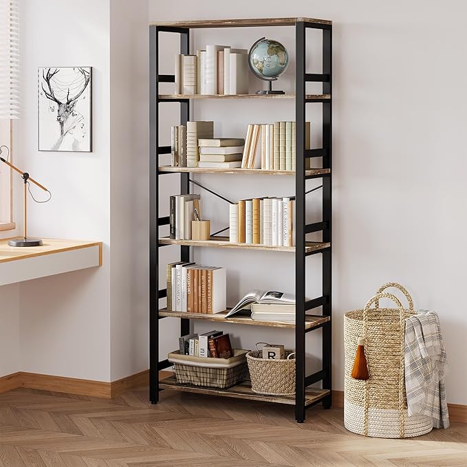 IRONCK Bookshelf, 31.5in Wide Shelf 6 Tier Bookcase, 110lbs/shelf Vintage