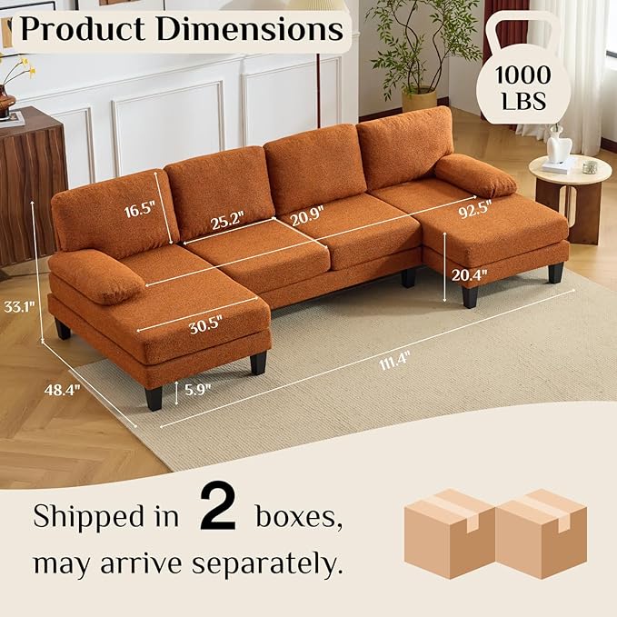 Karl home 110" U-Shape Sectional Couches