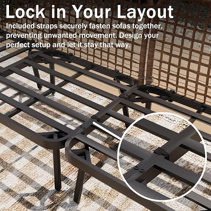 6-Piece Patio Conversation Set, Outdoor Sectional Sofa Modular Wicker Furniture