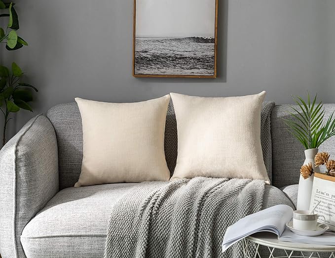 Stellhome Burlap Throw Pillow Covers Solid Farmhouse Linen Pillowcase