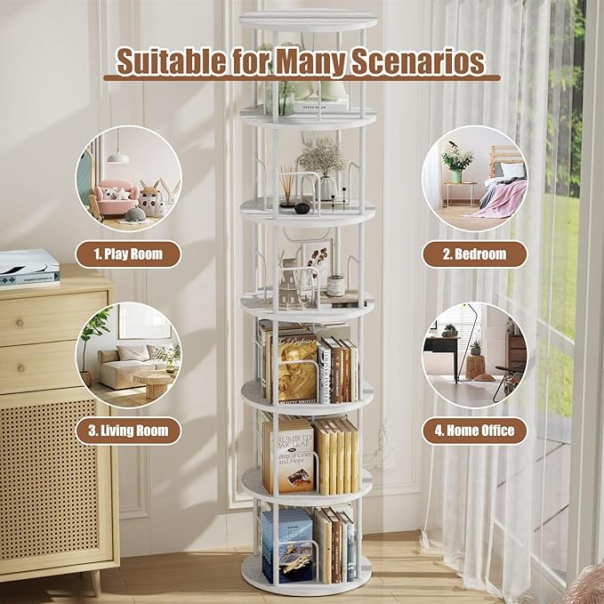 ALLSTAND 6 Tier Rotating Bookshelf, 360 ° Display Stackable Spinning Bookshelf