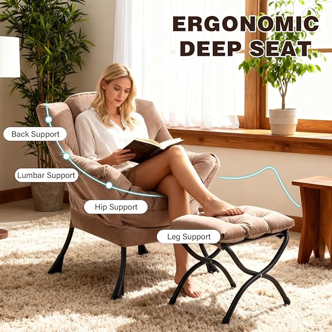 Lazy Chair with Ottoman, Modern Accent Chair Contemporary Sofa Chair with