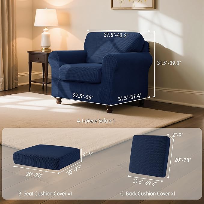SUBRTEX 3 Pieces Stretch Sofa Slipcover Sets Couch Cover Sets Backrest Cushion
