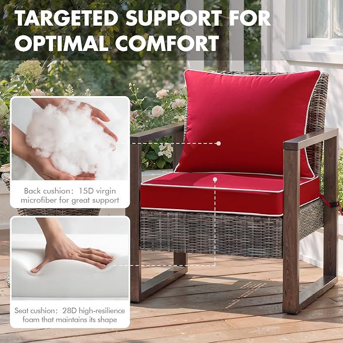 MIULEE Red Outdoor Seat Cushion 24x24 Inch Waterproof & 3 Year Fade Resistant