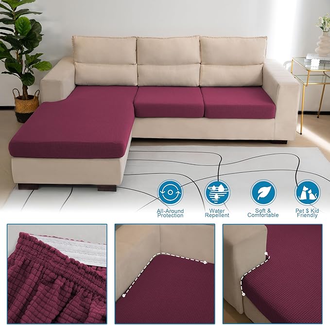 Water Repellent L Shaped Couch Covers 3 Pieces Sofa Seat Cushion Slipcovers