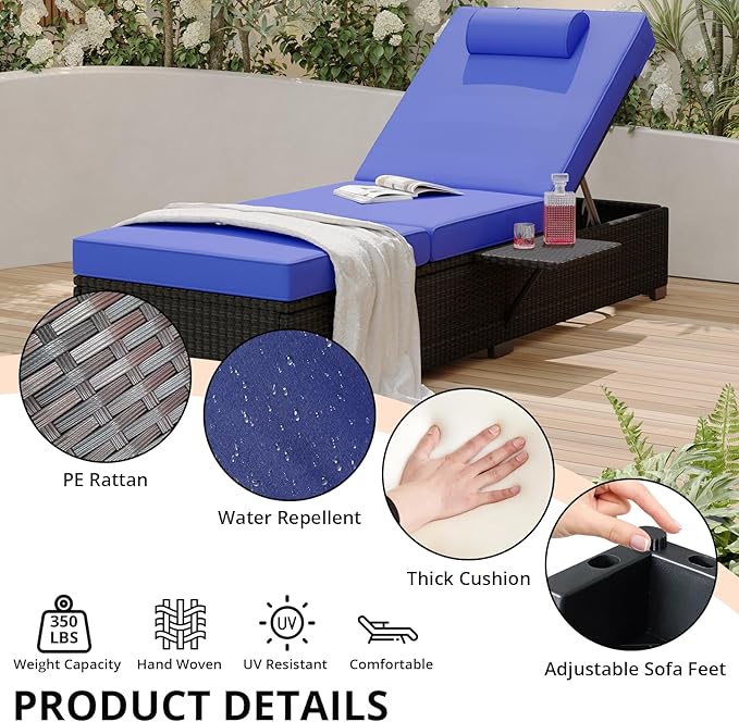 GAOMON Chaise Lounge Chairs Set of 2, Outdoor PE Rattan Chaise Lounge Chair