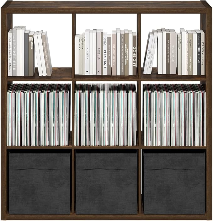 Furinno Cubicle Book Shelf, 9-Cube Bookshelf, Extra Thick Frame Reversible