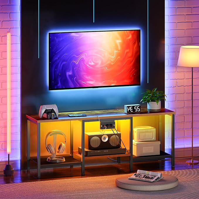 HOOBRO TV Stand with Charging Station to 55 Inches, LED Entertainment Center