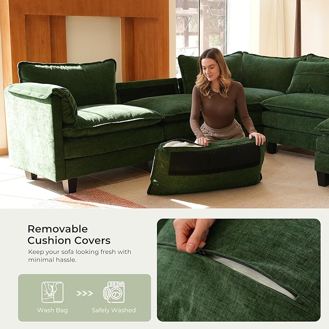 ELUCHANG 114" Oversized V-Shaped Cloud Couch Modular Sectional Sofa