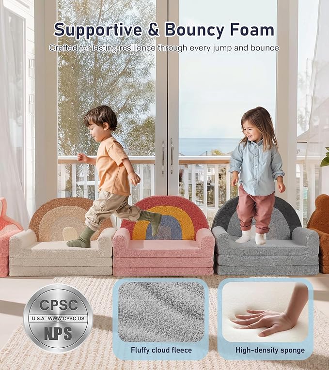little dove Extra Wide Soft Toddler Couch Fold Out, Comfy Toddler Chair