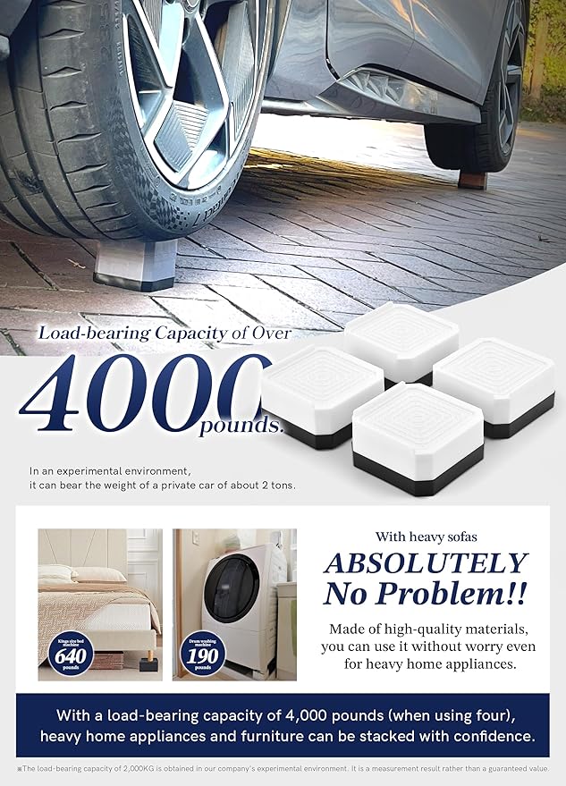 EclatBain Bed Risers Furniture Risers Heavy-Duty Rectangular Adjustable Block
