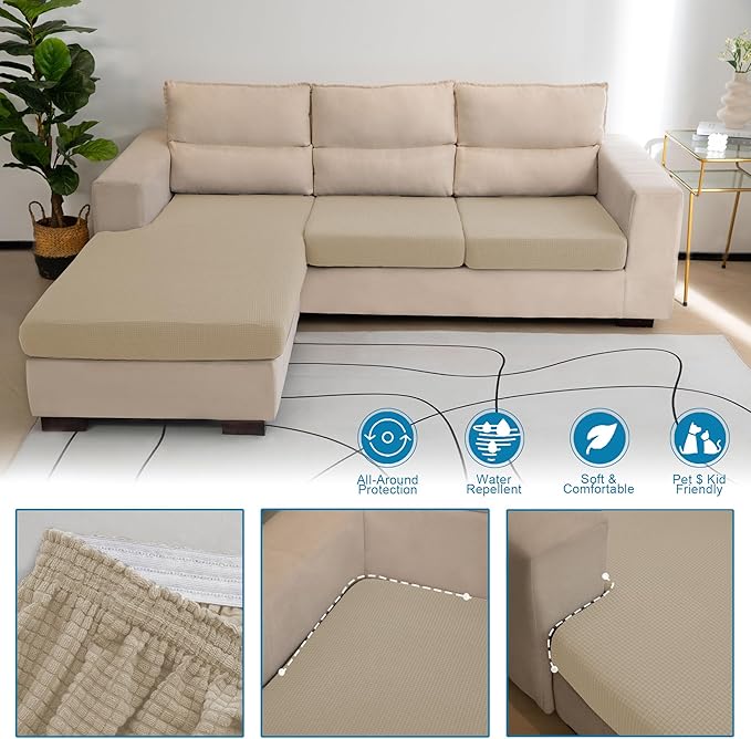 Water Repellent Couch Cushion Cover 3 Pieces Sofa Seat Cushion Covers, Stretch