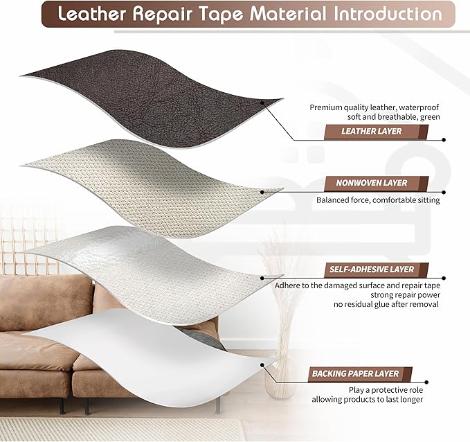 KING MOUNTAIN Leather Repair Patch, 12 x 60 Inches self Adhesive Leather Repair