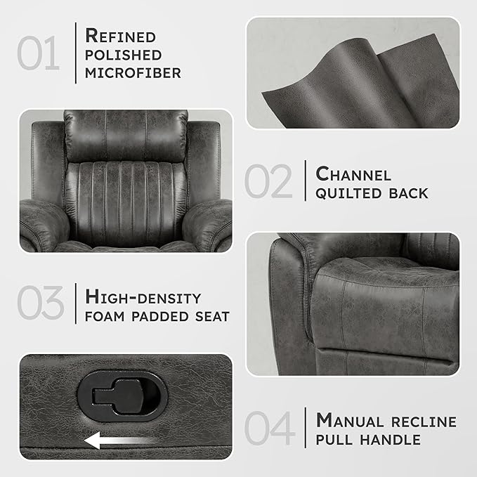 Lexicon Recliner Chair, Home Theater Seating, Manual Polished Microfiber