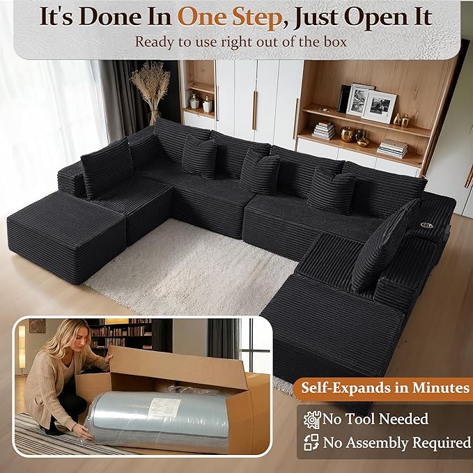 138" Cloud Sectional Couch, Comfort U Shaped Sofa