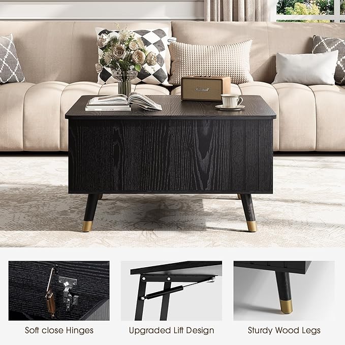 JOINICE Black Lift Top Coffee Table