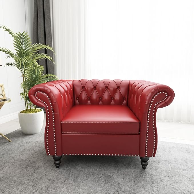 ORRD 3 Pieces Living Room Set, Chesterfield Sofa Faux Leather Loveseat Couch