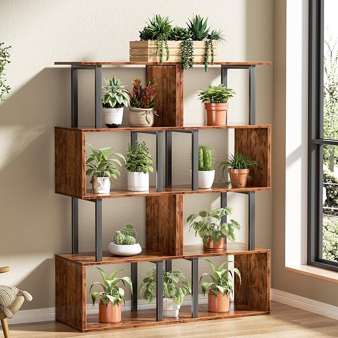 Furologee 5 Tier Bookshelf, S Shaped Geometric Bookcase, Narrow Freestanding