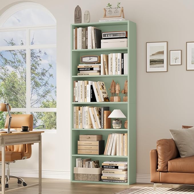 FOTOSOK 6-Tier Open Bookcase and Bookshelf, Freestanding Display Storage