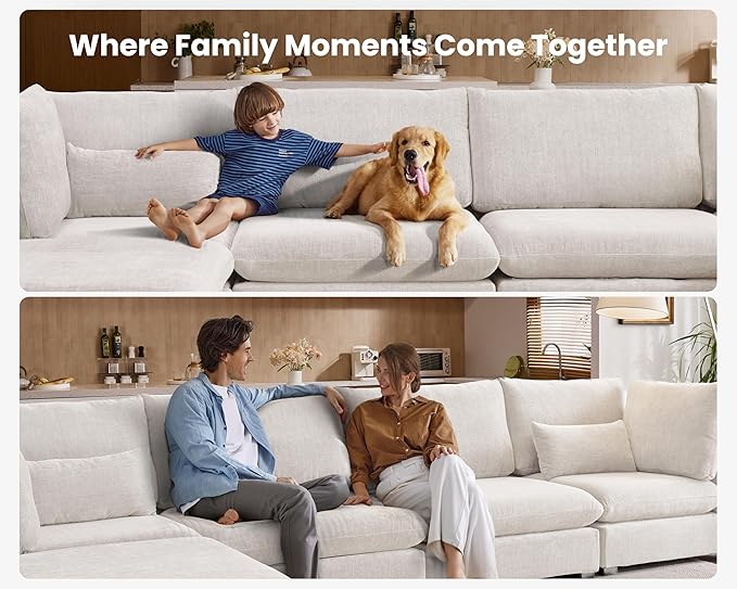 154" Oversized Chenille Couch Modular Sectional Sofa, Washable Cloud Couch